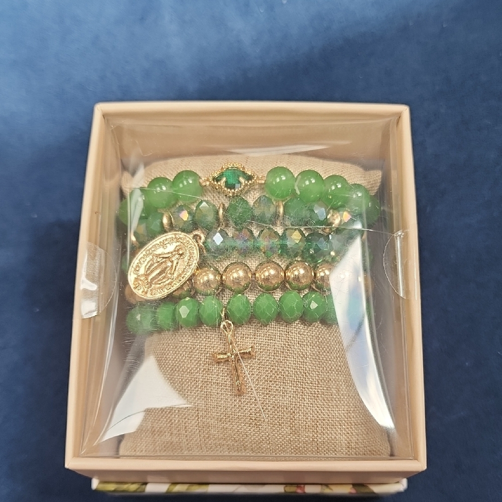 Nicole by Nicole Miller Green and Gold Beaded Bracelet